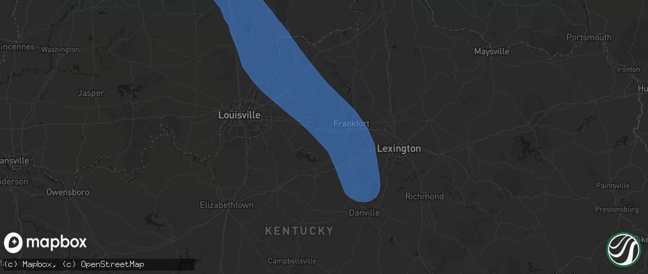 Hail map in Waddy, KY on July 27, 2026