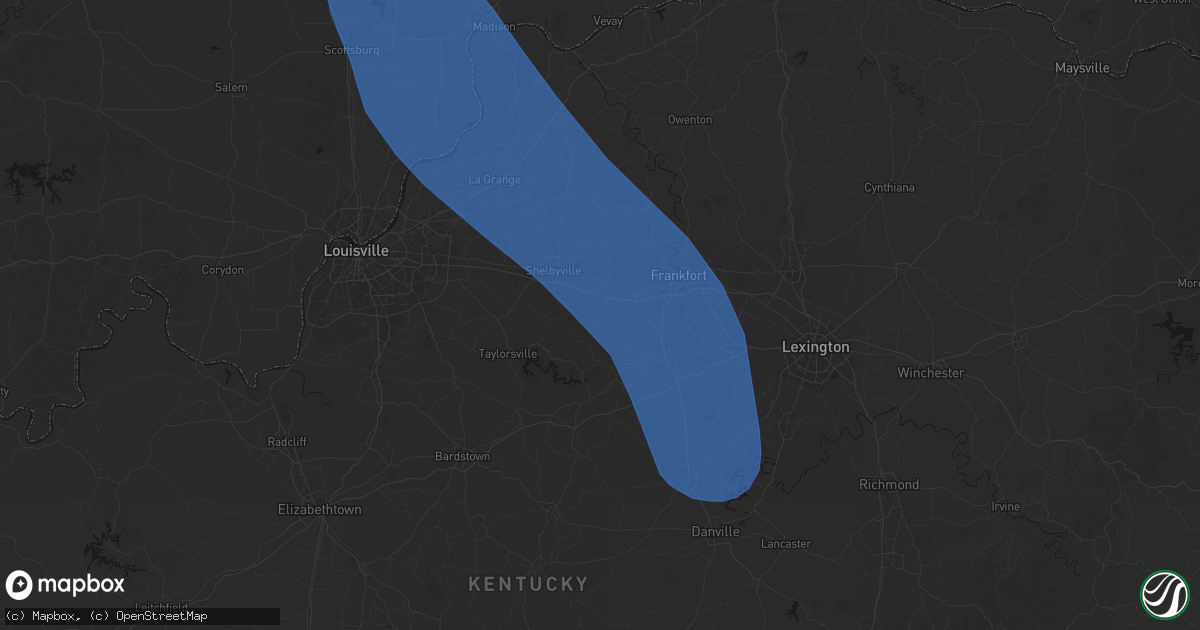 Hail map in Waddy, KY on July 27, 2026