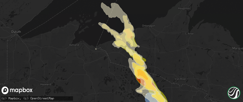 Hail map in Wakefield, MI on July 27, 2026