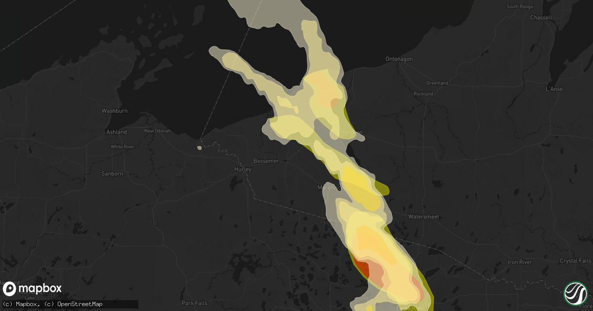 Hail map in Wakefield, MI on July 27, 2026