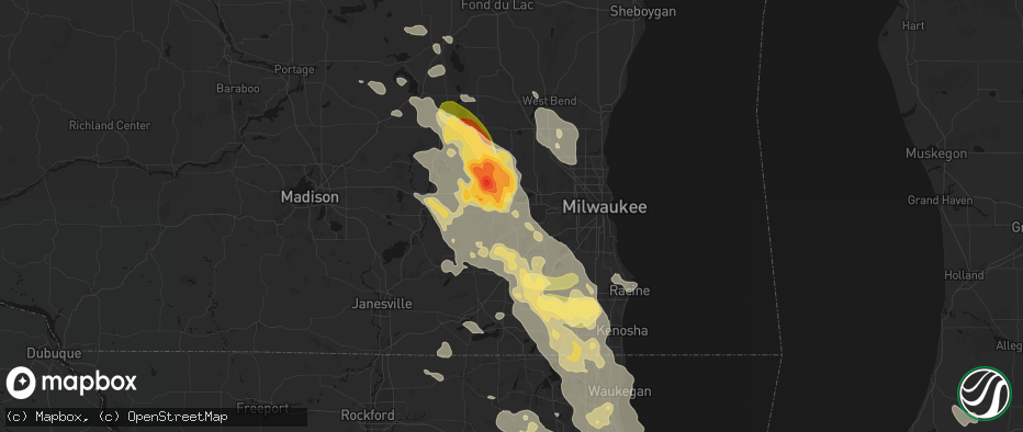 Hail map in Wales, WI on July 27, 2026