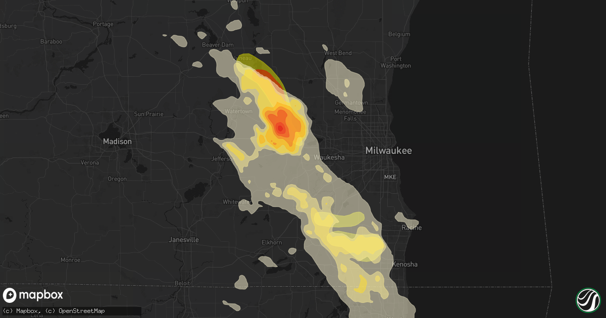 Hail map in Wales, WI on July 27, 2026