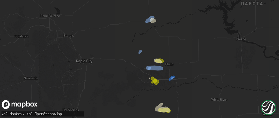Hail map in Wall, SD on July 27, 2026