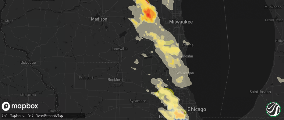 Hail map in Walworth, WI on July 27, 2026