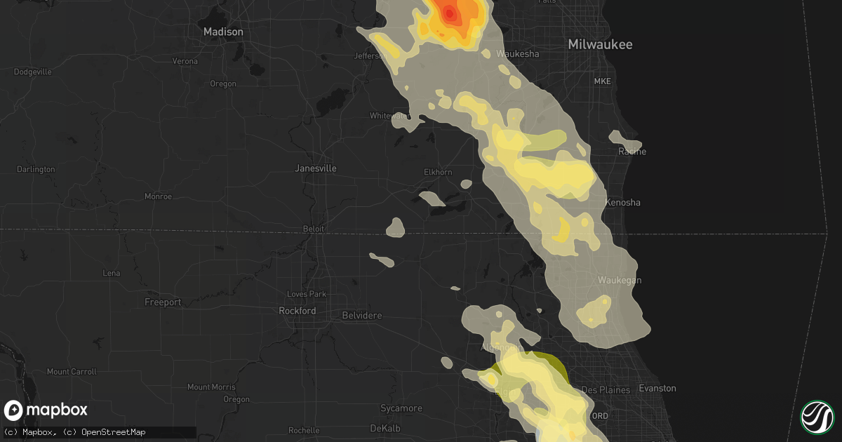 Hail map in Walworth, WI on July 27, 2026