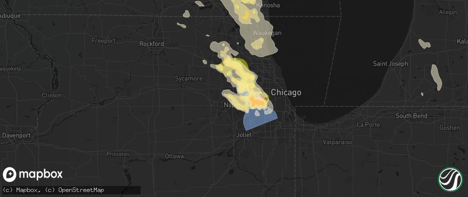 Hail map in Warrenville, IL on July 27, 2026
