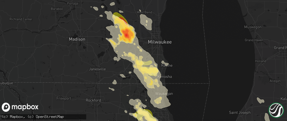 Hail map in Waterford, WI on July 27, 2026