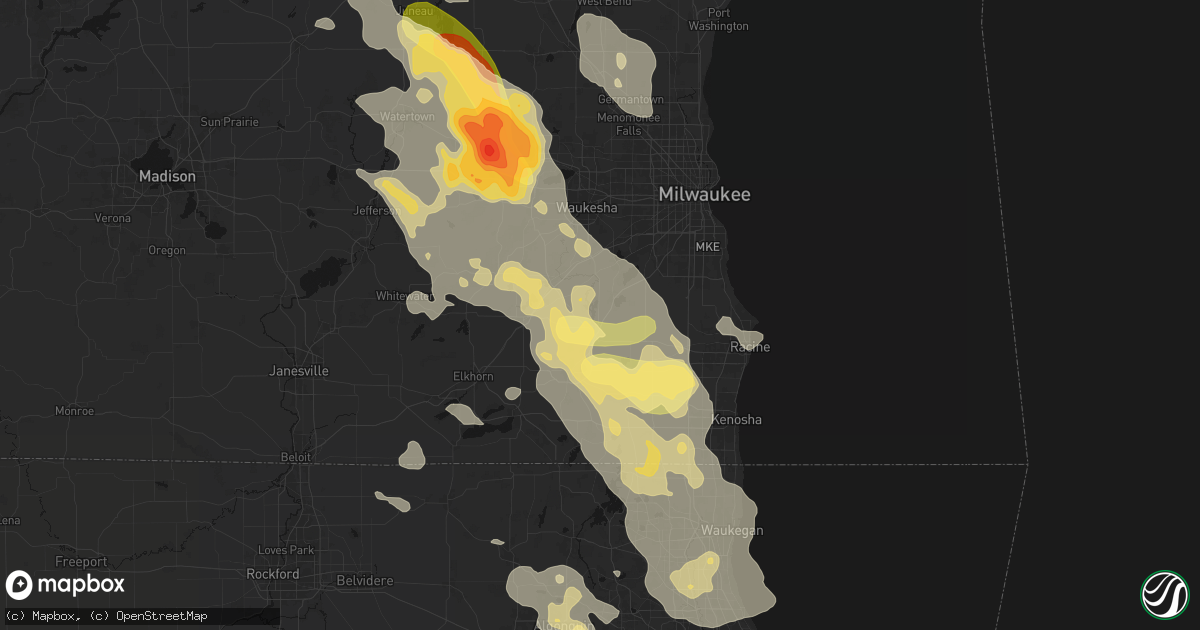 Hail map in Waterford, WI on July 27, 2026