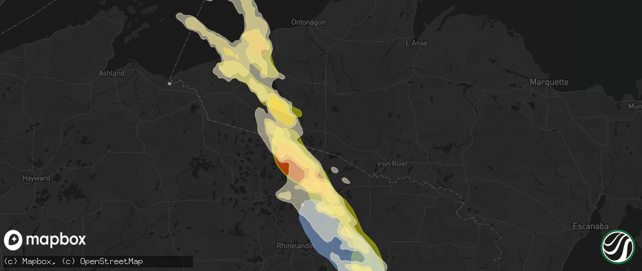 Hail map in Watersmeet, MI on July 27, 2026