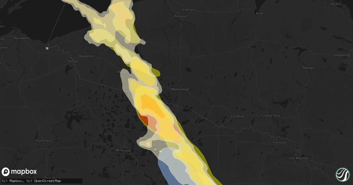 Hail map in Watersmeet, MI on July 27, 2026