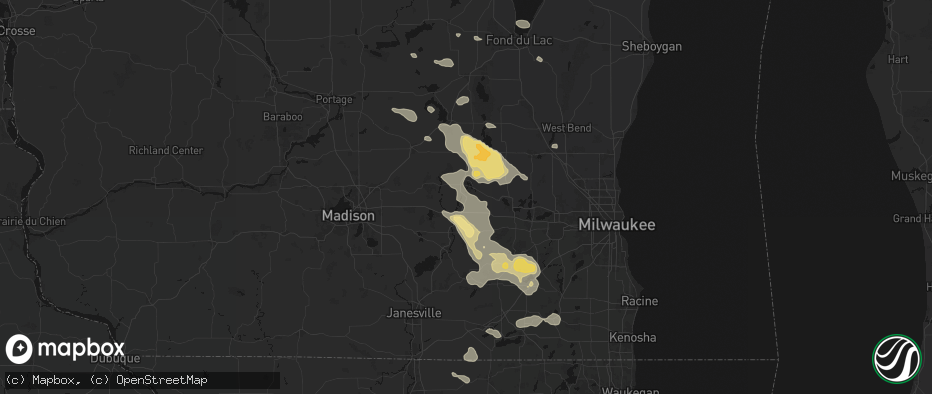 Hail map in Watertown, WI on July 27, 2026