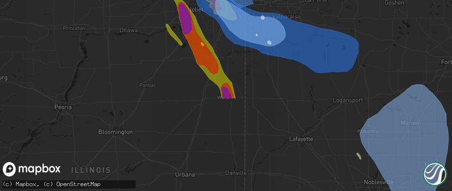Hail map in Watseka, IL on July 27, 2026