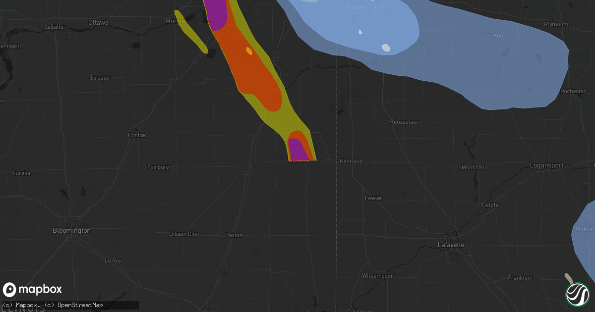 Hail map in Watseka, IL on July 27, 2026