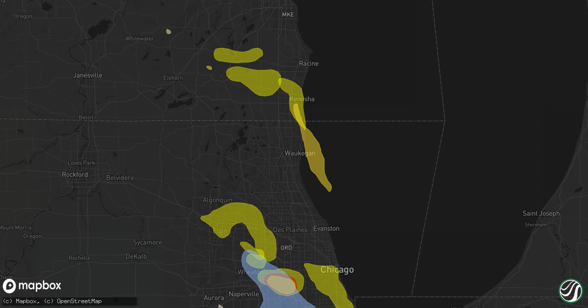 Hail map in Waukegan, IL on July 27, 2026