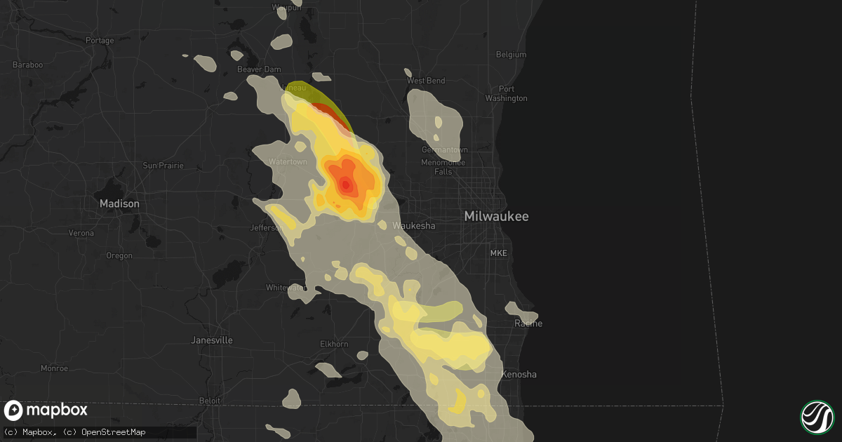 Hail map in Waukesha, WI on July 27, 2026
