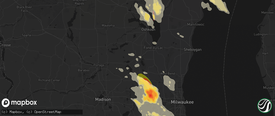 Hail map in Waupun, WI on July 27, 2026
