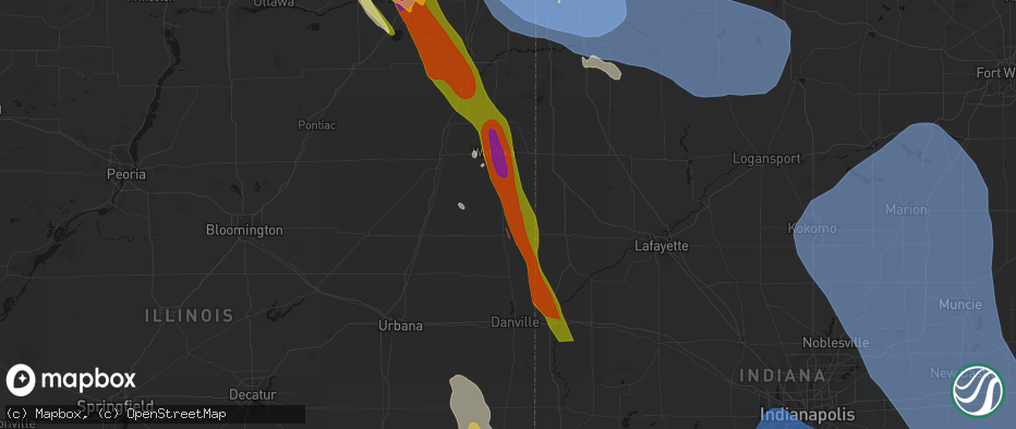 Hail map in Wellington, IL on July 27, 2026