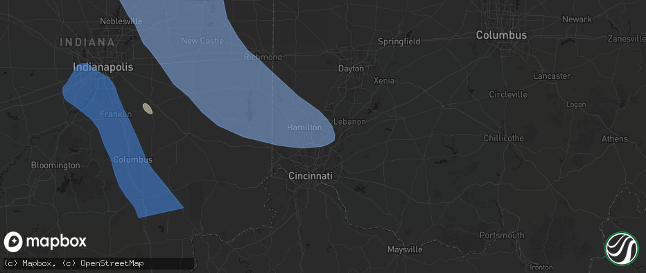 Hail map in West Chester, OH on July 27, 2026