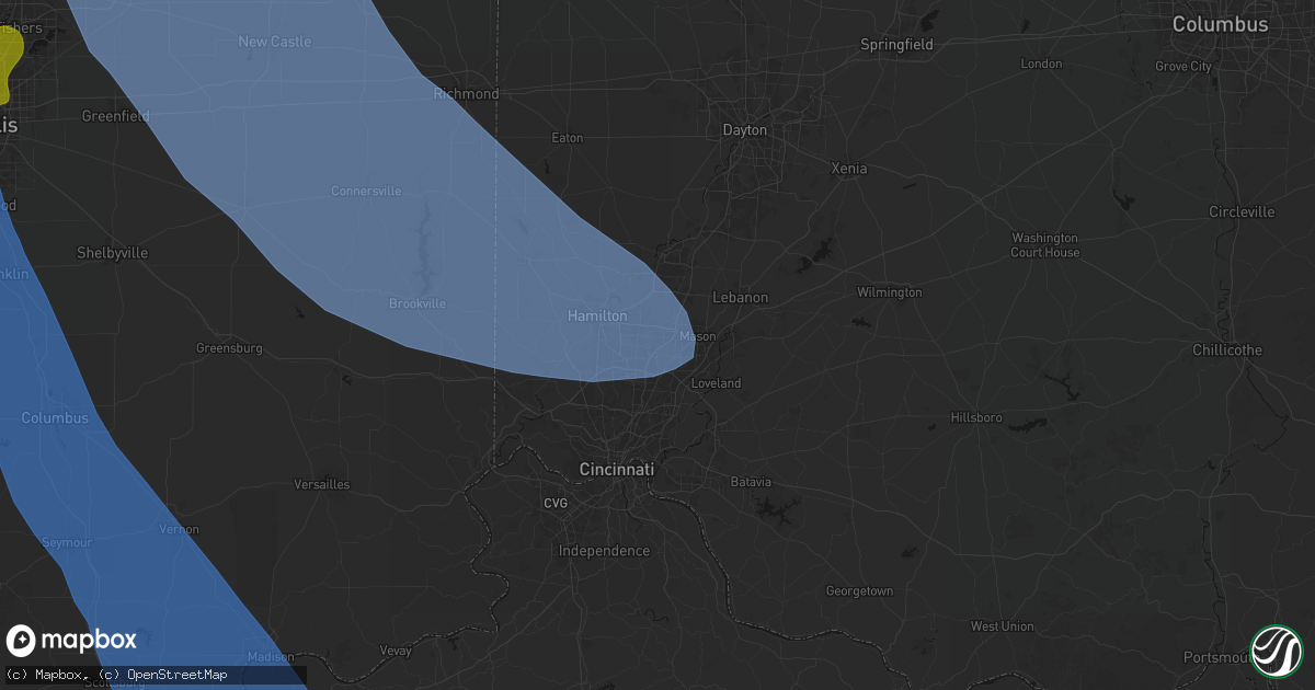 Hail map in West Chester, OH on July 27, 2026