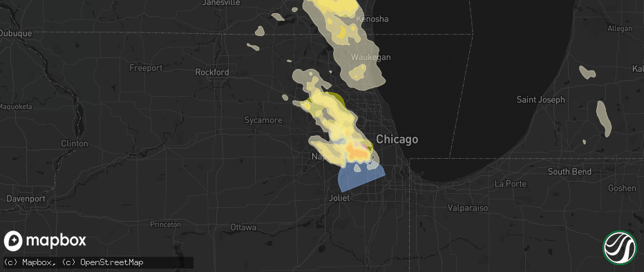 Hail map in West Chicago, IL on July 27, 2026