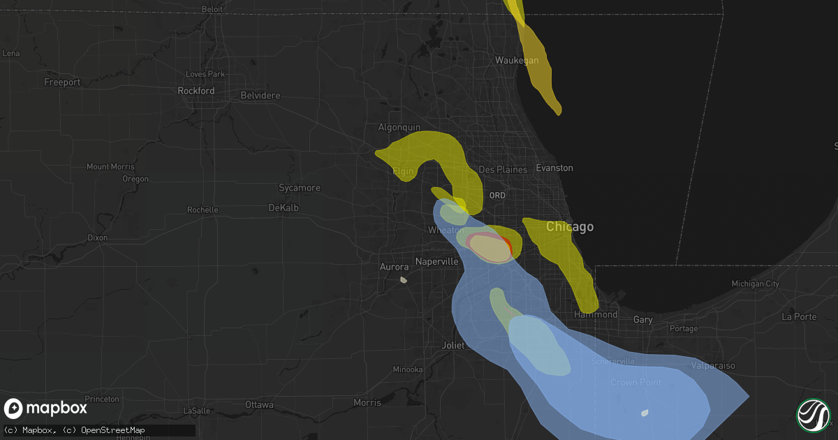 Hail map in West Chicago, IL on July 27, 2026
