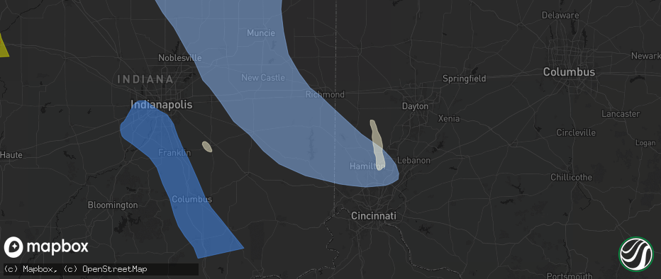 Hail map in West College Corner, IN on July 27, 2026