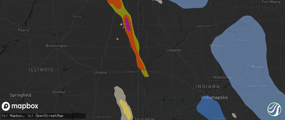 Hail map in West Lebanon, IN on July 27, 2026