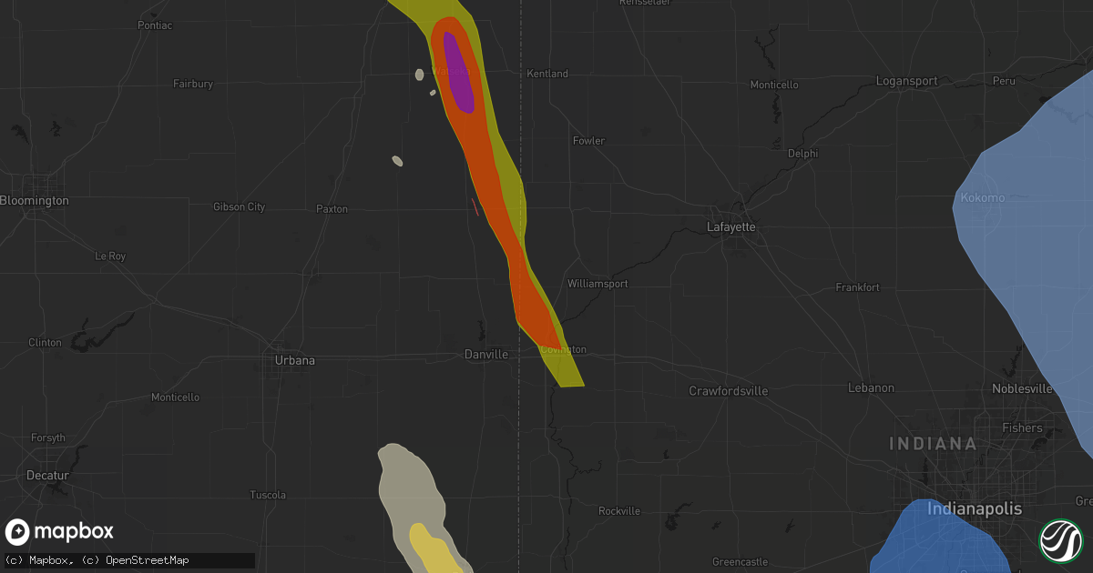 Hail map in West Lebanon, IN on July 27, 2026