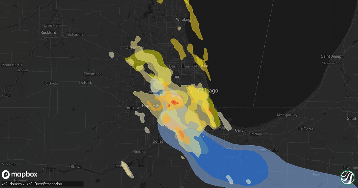 Hail map in Westchester, IL on July 27, 2026