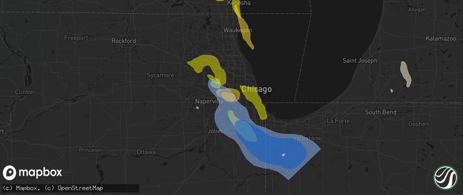 Hail map in Western Springs, IL on July 27, 2026