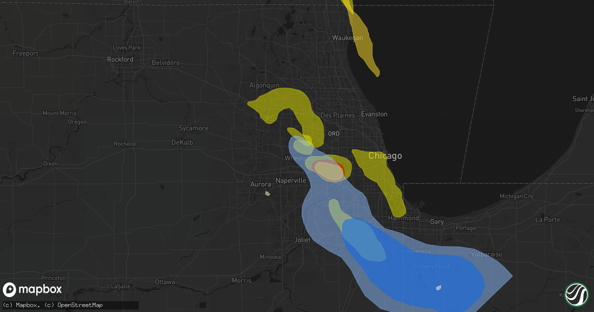 Hail map in Wheaton, IL on July 27, 2026