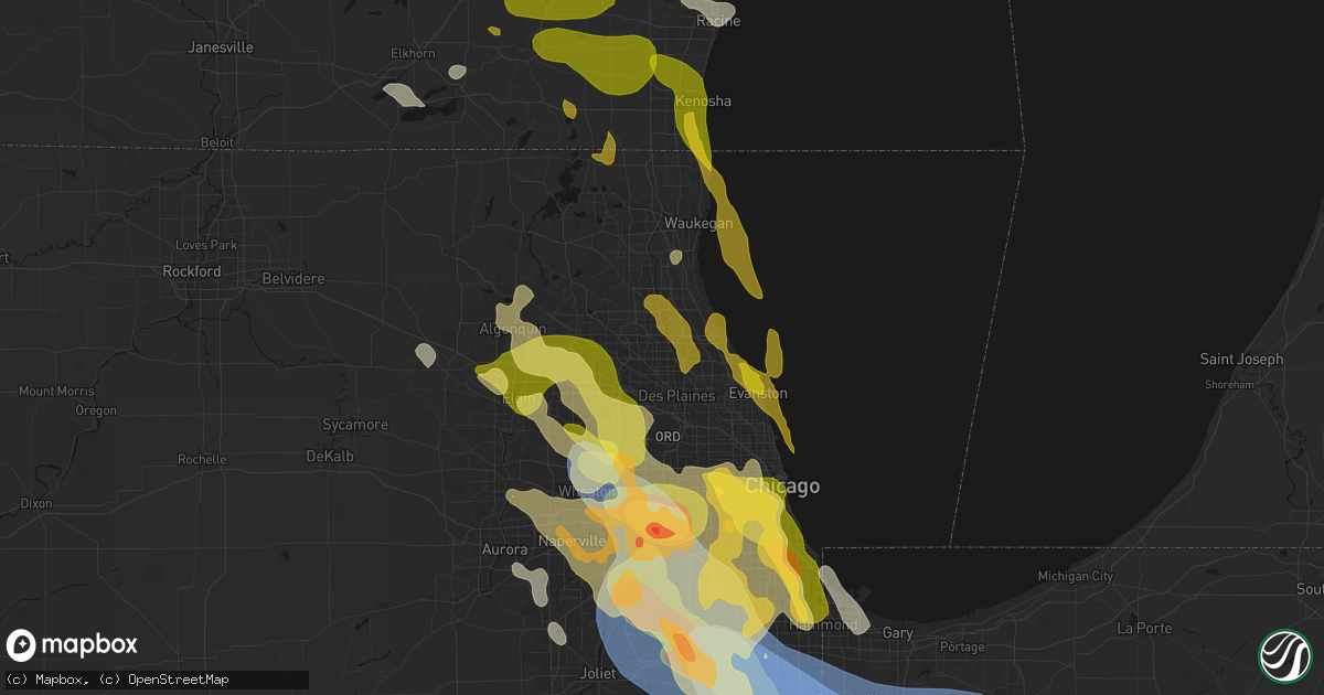 Hail map in Wheeling, IL on July 27, 2026