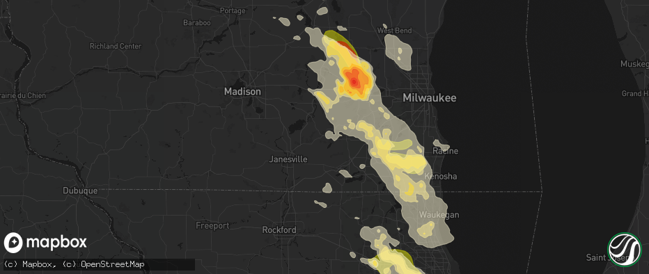 Hail map in Whitewater, WI on July 27, 2026