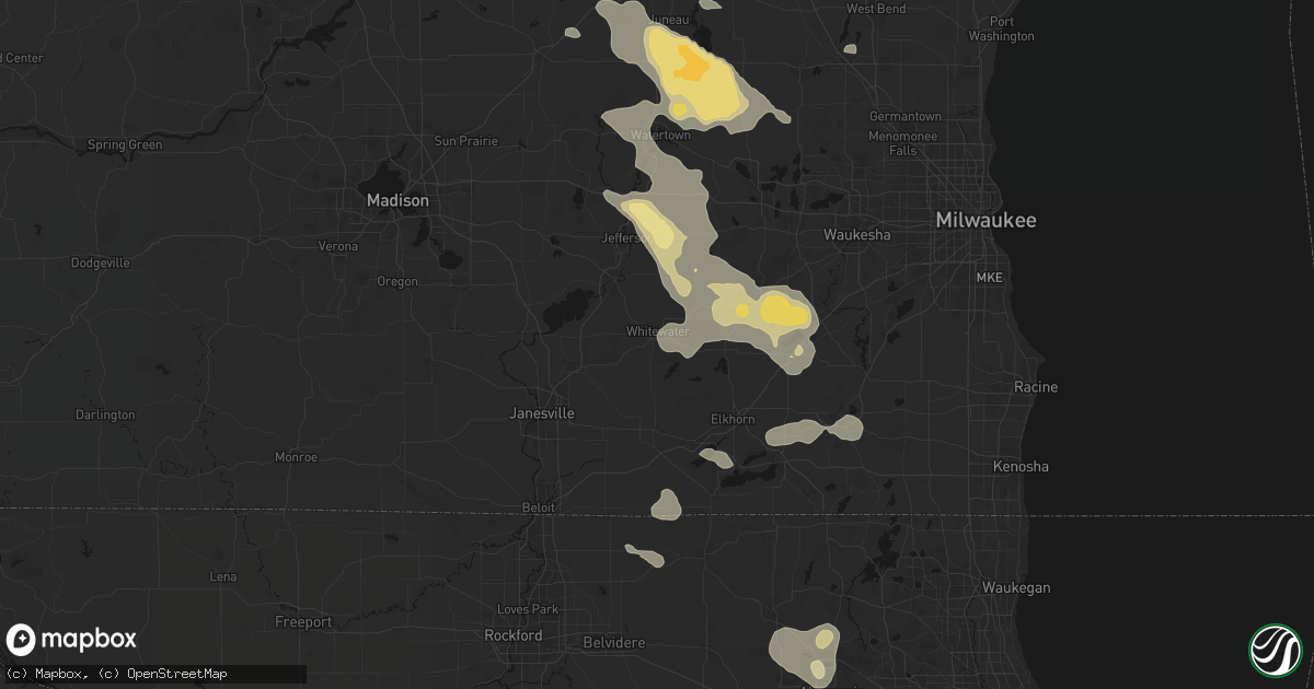 Hail map in Whitewater, WI on July 27, 2026