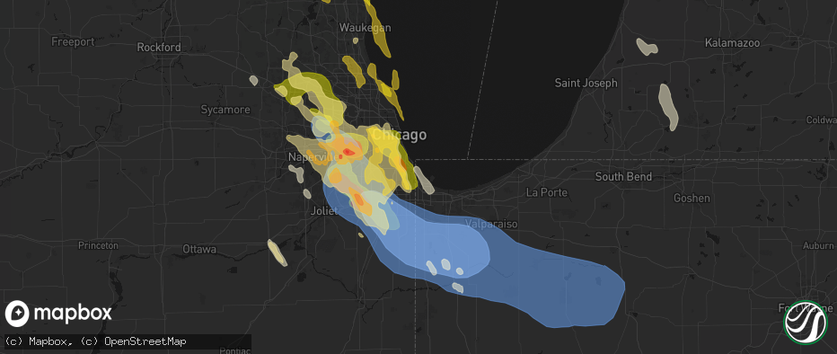 Hail map in Whiting, IN on July 27, 2026