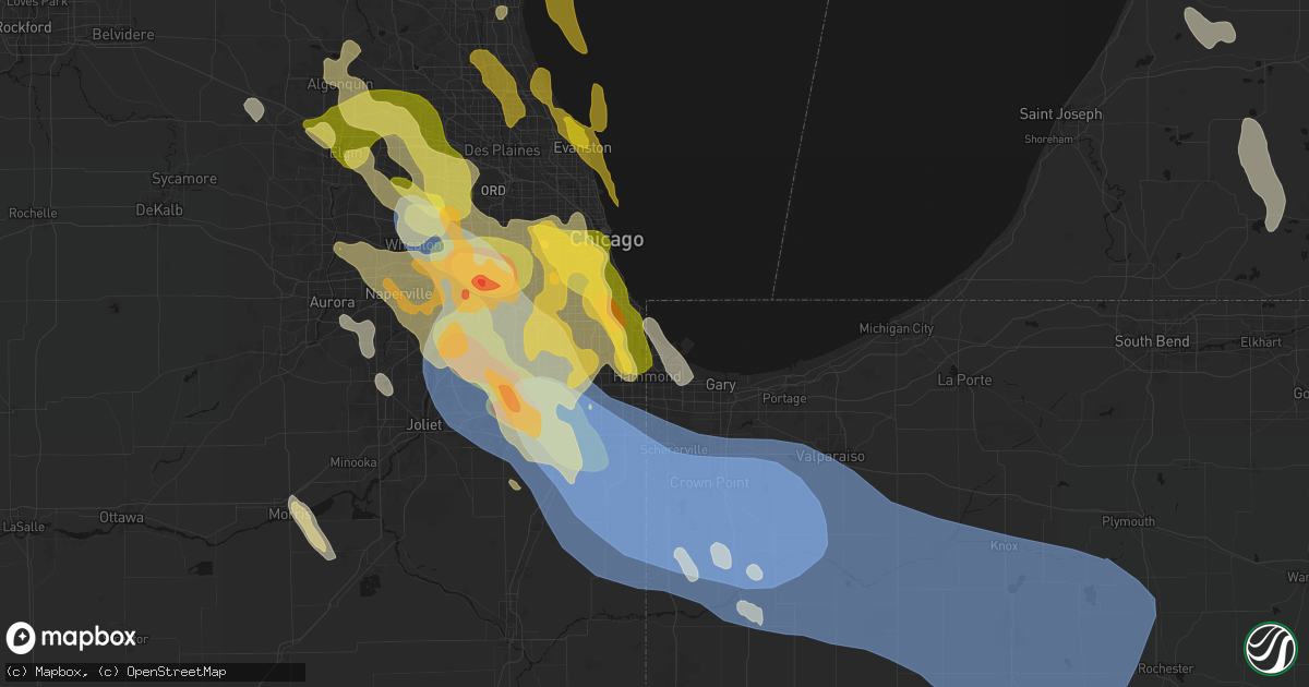 Hail map in Whiting, IN on July 27, 2026
