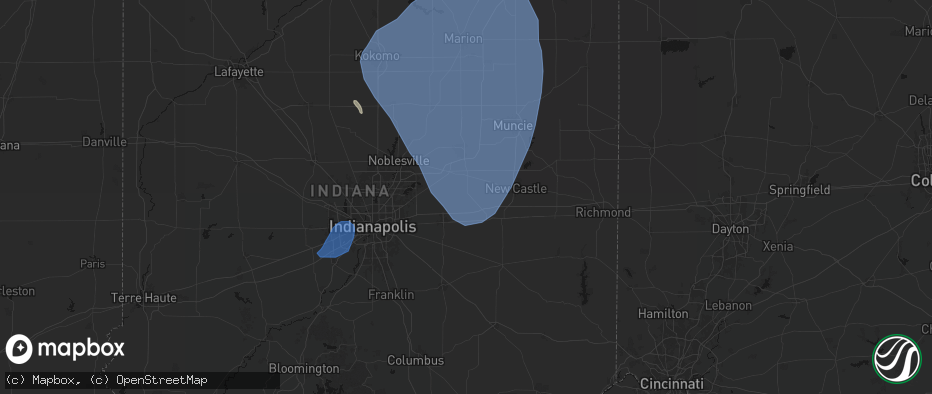 Hail map in Wilkinson, IN on July 27, 2026