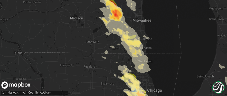 Hail map in Williams Bay, WI on July 27, 2026