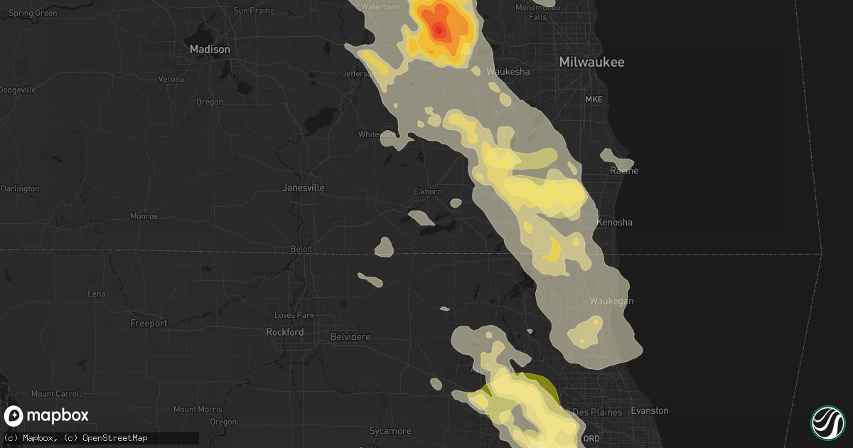 Hail map in Williams Bay, WI on July 27, 2026