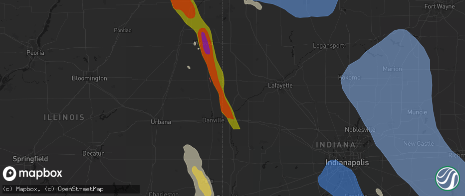 Hail map in Williamsport, IN on July 27, 2026