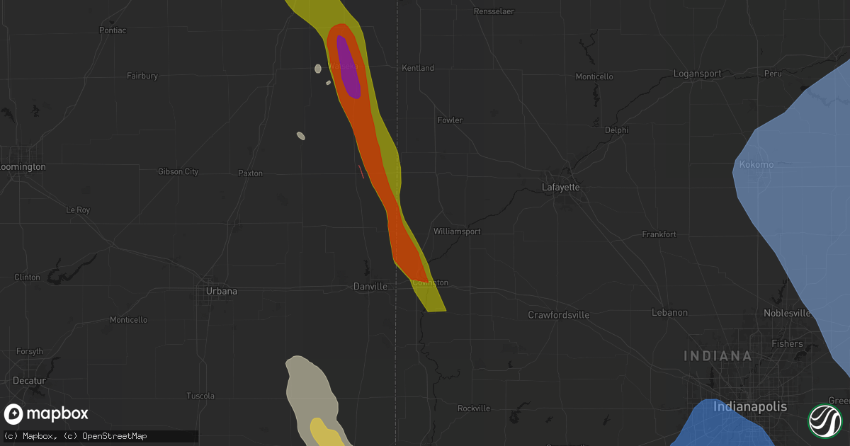 Hail map in Williamsport, IN on July 27, 2026
