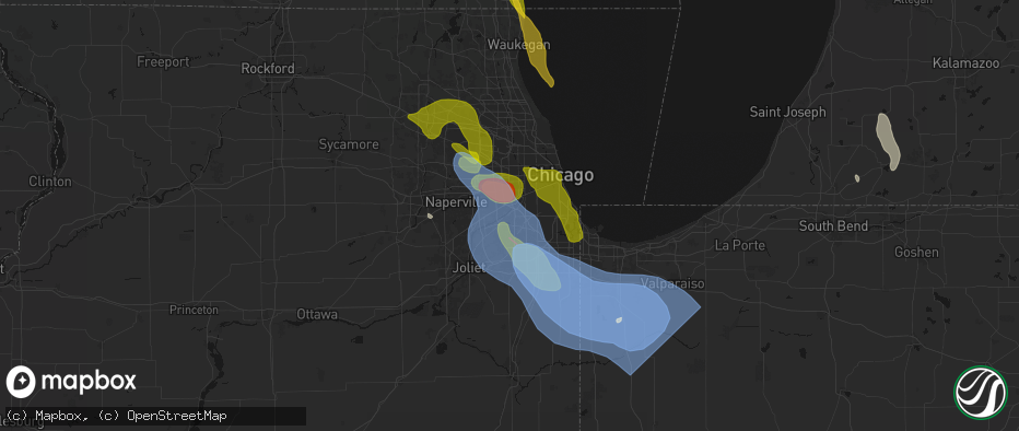 Hail map in Willow Springs, IL on July 27, 2026
