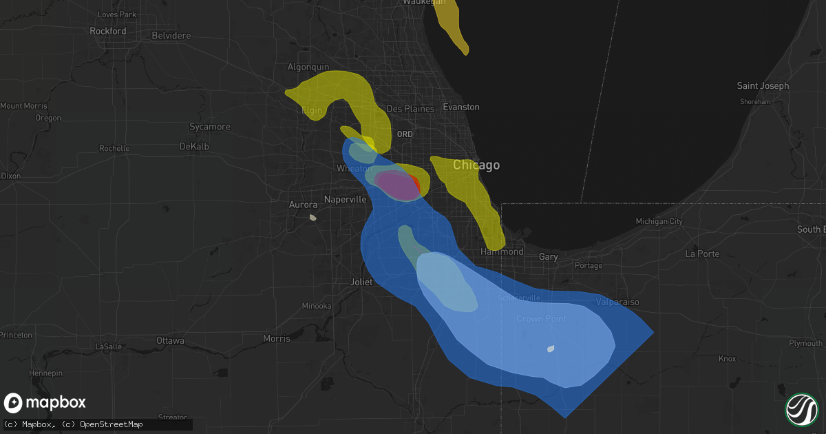 Hail map in Willow Springs, IL on July 27, 2026