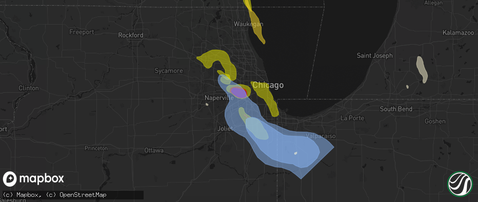 Hail map in Willowbrook, IL on July 27, 2026
