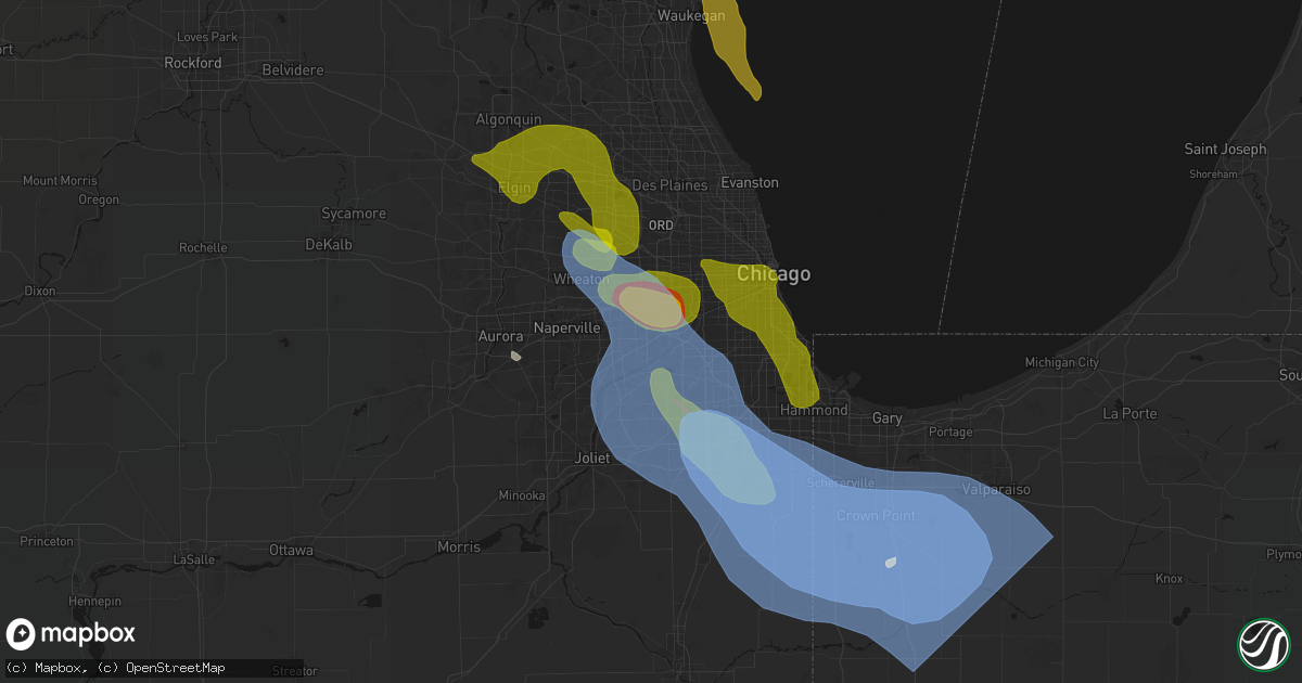 Hail map in Willowbrook, IL on July 27, 2026