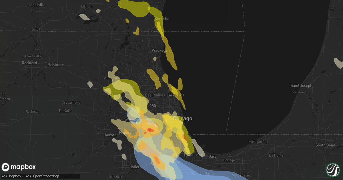 Hail map in Wilmette, IL on July 27, 2026