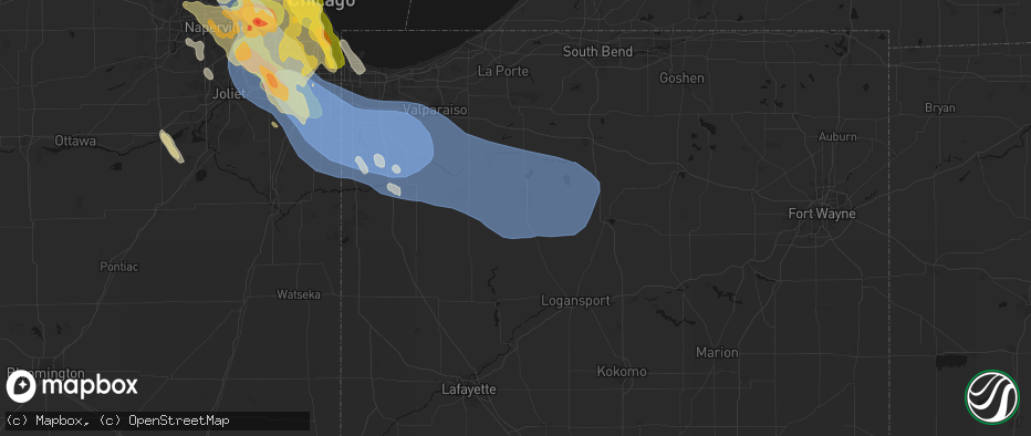 Hail map in Winamac, IN on July 27, 2026