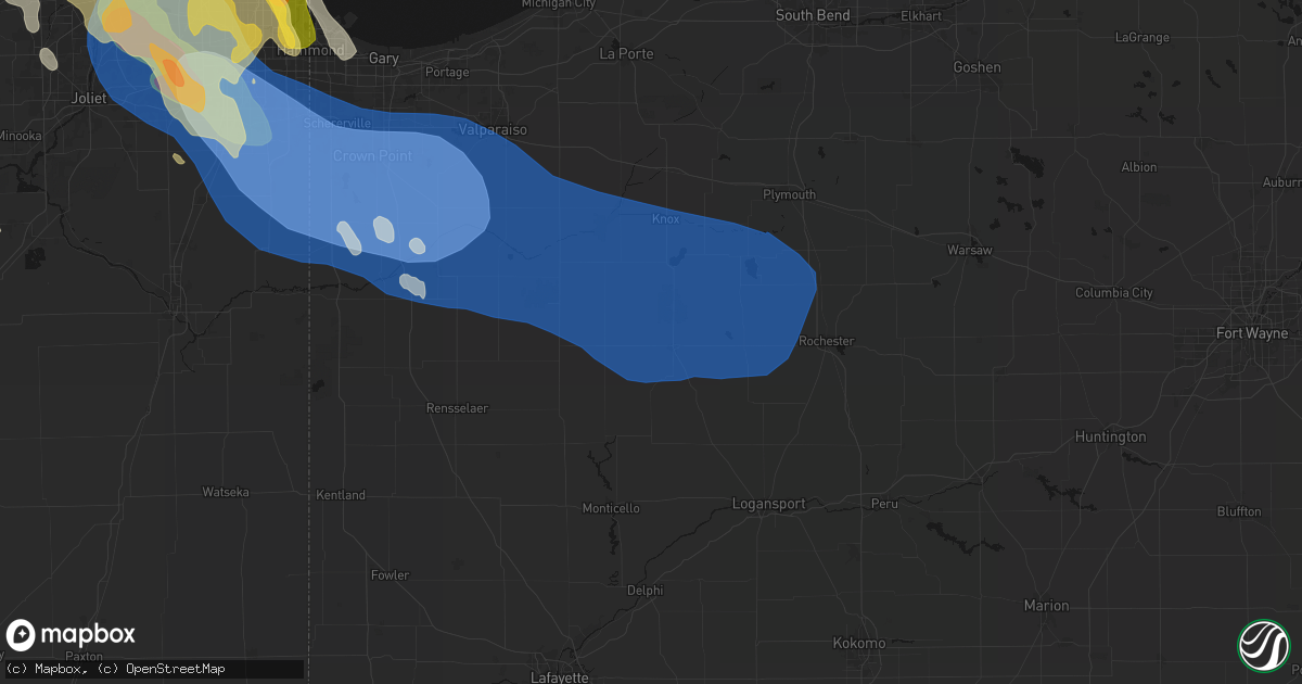 Hail map in Winamac, IN on July 27, 2026