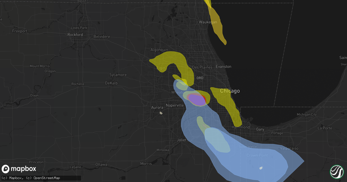 Hail map in Winfield, IL on July 27, 2026