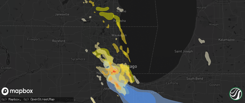 Hail map in Winnetka, IL on July 27, 2026